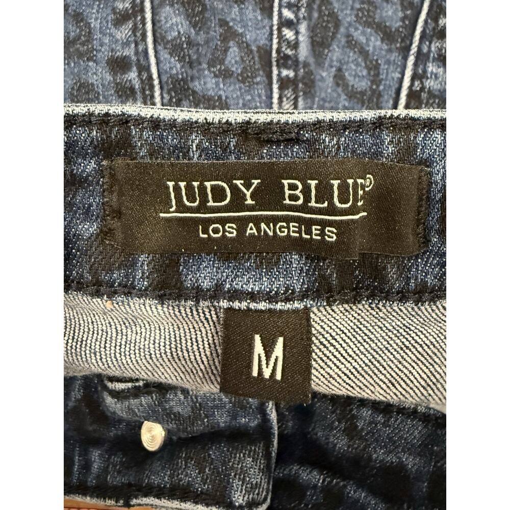 Judy Blue Shorts Womens M Blue Cutoffs 4" Leopard Print Mid Rise Dark Wash Denim - Picture 5 of 7
